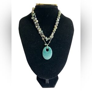 Lia Sophia Faux Pearl Turquoise Chip & Oval Turquoise Pendant Necklace